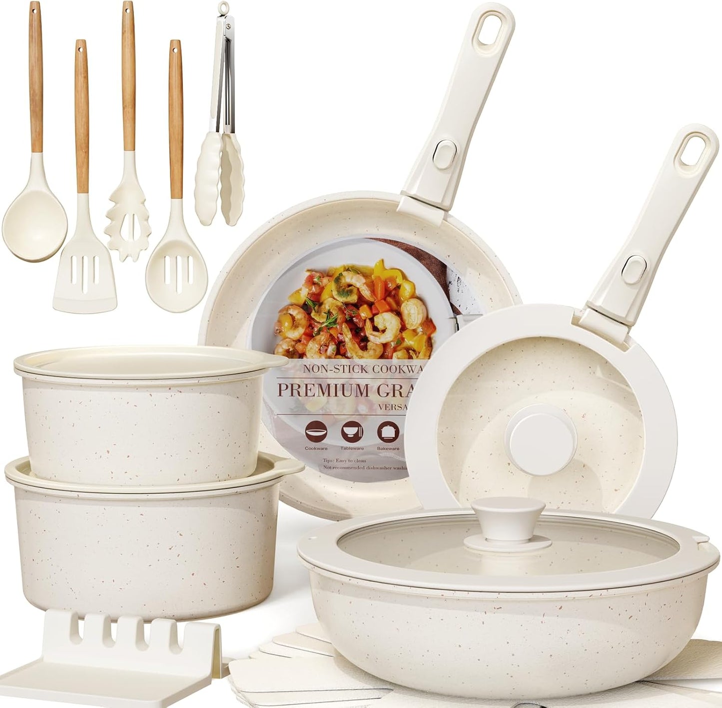Ultimate 21-Piece Non-Stick Ceramic Cookware Set with Detachable Handles