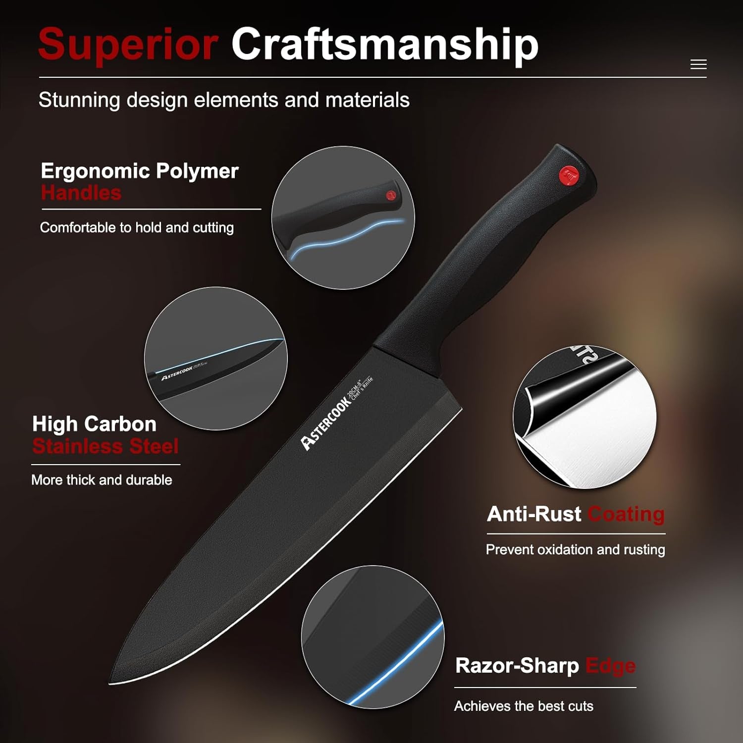 Knife Set,  15 Pieces Knife Sets for Kitchen with Block, Dishwasher Safe Kitchen Knife Set with Built in Sharpener Block, German Stainless Steel Kitchen Utensils Set