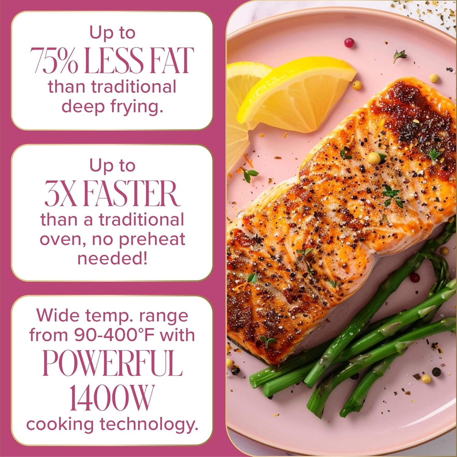 6-Quart Air Fryer, Nonstick Basket Made without PFAS, Touchscreen, 8-In-1 (Fry, Roast, Broil, Bake, Reheat, Keep Warm, Pizza, Dehydrate), Dishwasher Safe Basket and Crisping Tray, Pink