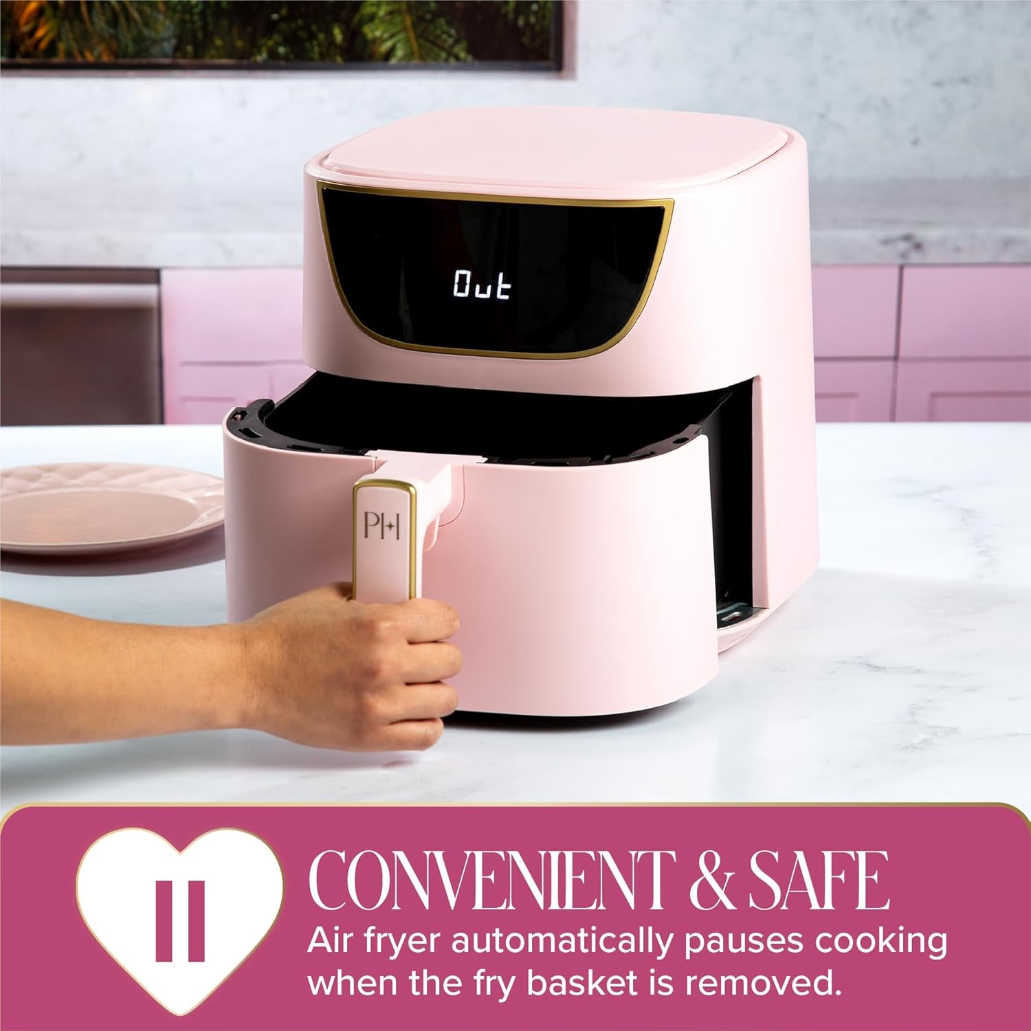 6-Quart Air Fryer, Nonstick Basket Made without PFAS, Touchscreen, 8-In-1 (Fry, Roast, Broil, Bake, Reheat, Keep Warm, Pizza, Dehydrate), Dishwasher Safe Basket and Crisping Tray, Pink