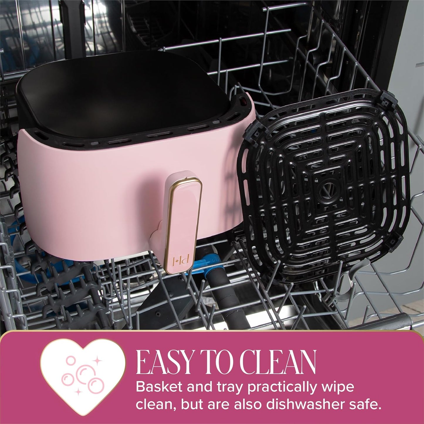 6-Quart Air Fryer, Nonstick Basket Made without PFAS, Touchscreen, 8-In-1 (Fry, Roast, Broil, Bake, Reheat, Keep Warm, Pizza, Dehydrate), Dishwasher Safe Basket and Crisping Tray, Pink