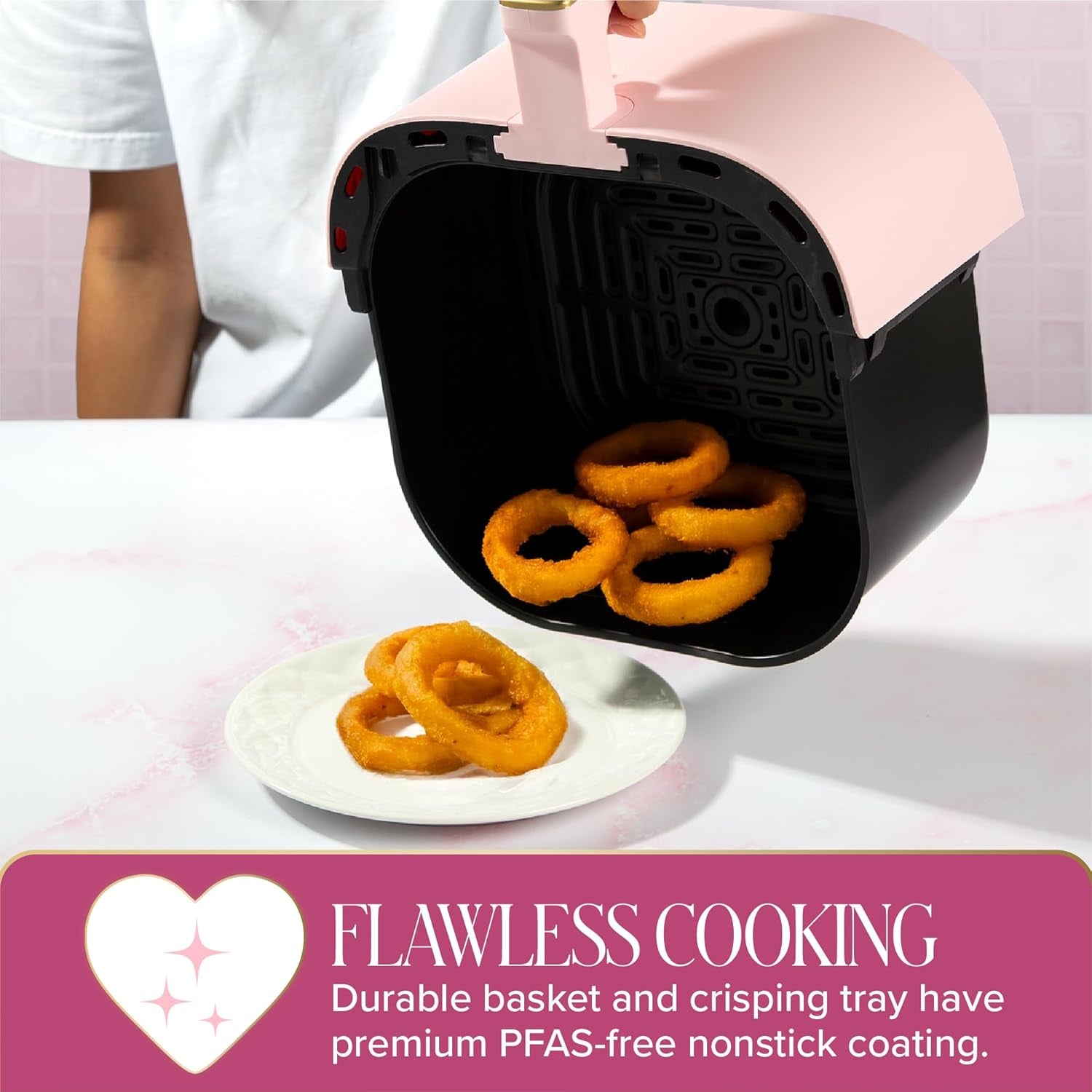 6-Quart Air Fryer, Nonstick Basket Made without PFAS, Touchscreen, 8-In-1 (Fry, Roast, Broil, Bake, Reheat, Keep Warm, Pizza, Dehydrate), Dishwasher Safe Basket and Crisping Tray, Pink