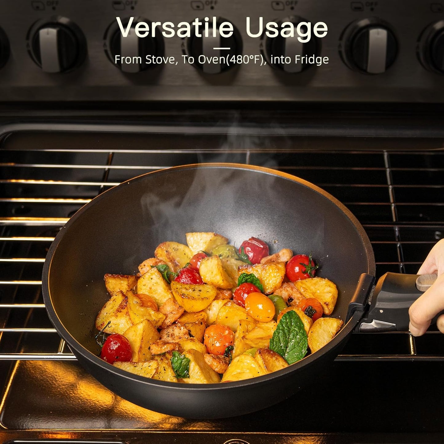 21 Pcs Pots and Pans Set Non Stick, Ceramic Cookware Set Detachable Handle, RV Kitchen Cooking Set Removable Handles, Oven Safe, Induction Ready, Stackable, Black, Fathers Day Gift for Men
