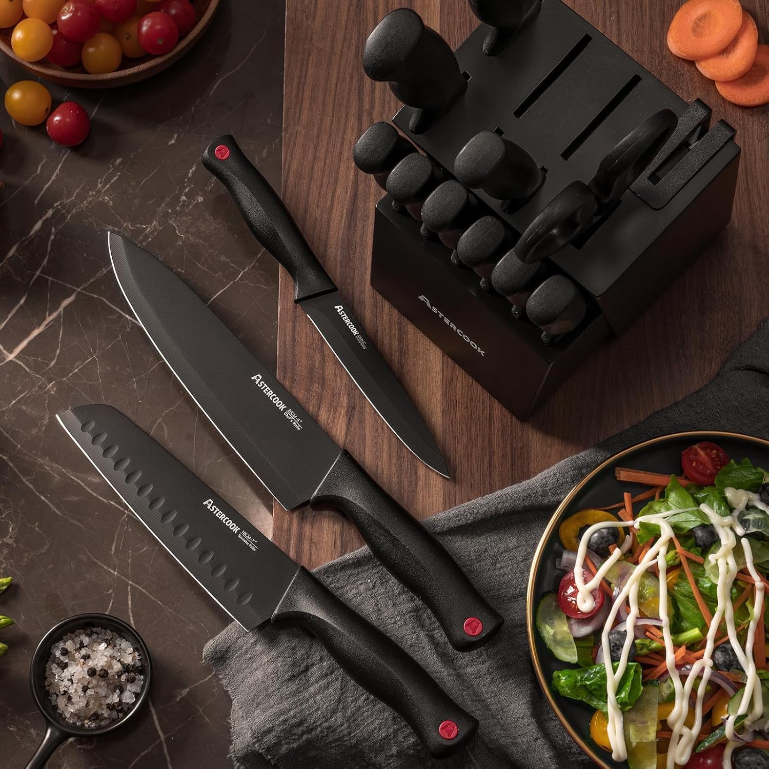 Knife Set,  15 Pieces Knife Sets for Kitchen with Block, Dishwasher Safe Kitchen Knife Set with Built in Sharpener Block, German Stainless Steel Kitchen Utensils Set