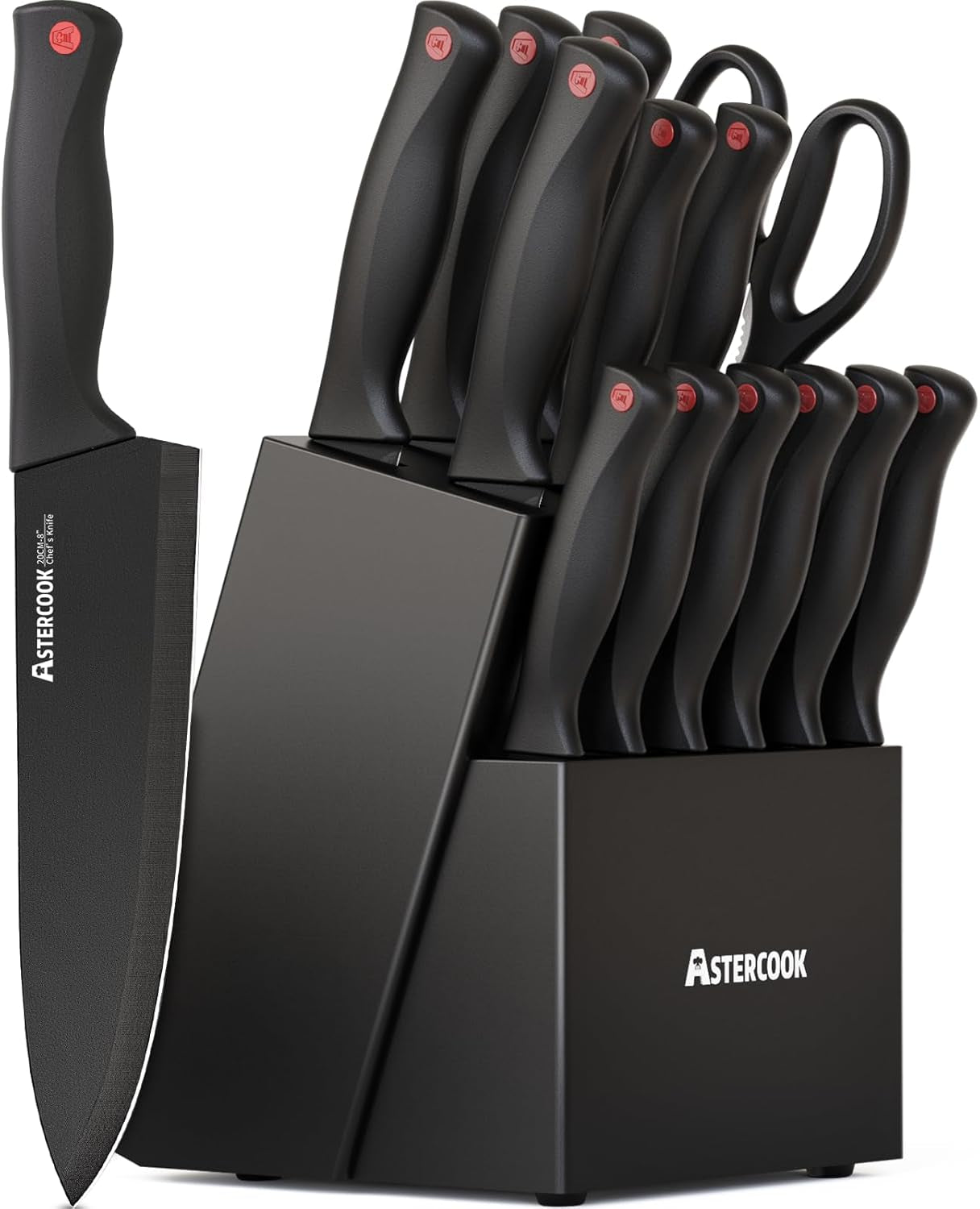 Knife Set,  15 Pieces Knife Sets for Kitchen with Block, Dishwasher Safe Kitchen Knife Set with Built in Sharpener Block, German Stainless Steel Kitchen Utensils Set