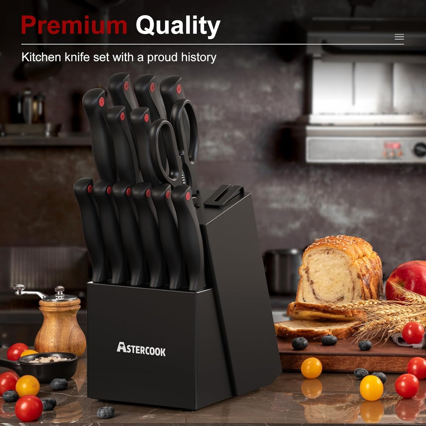Knife Set,  15 Pieces Knife Sets for Kitchen with Block, Dishwasher Safe Kitchen Knife Set with Built in Sharpener Block, German Stainless Steel Kitchen Utensils Set