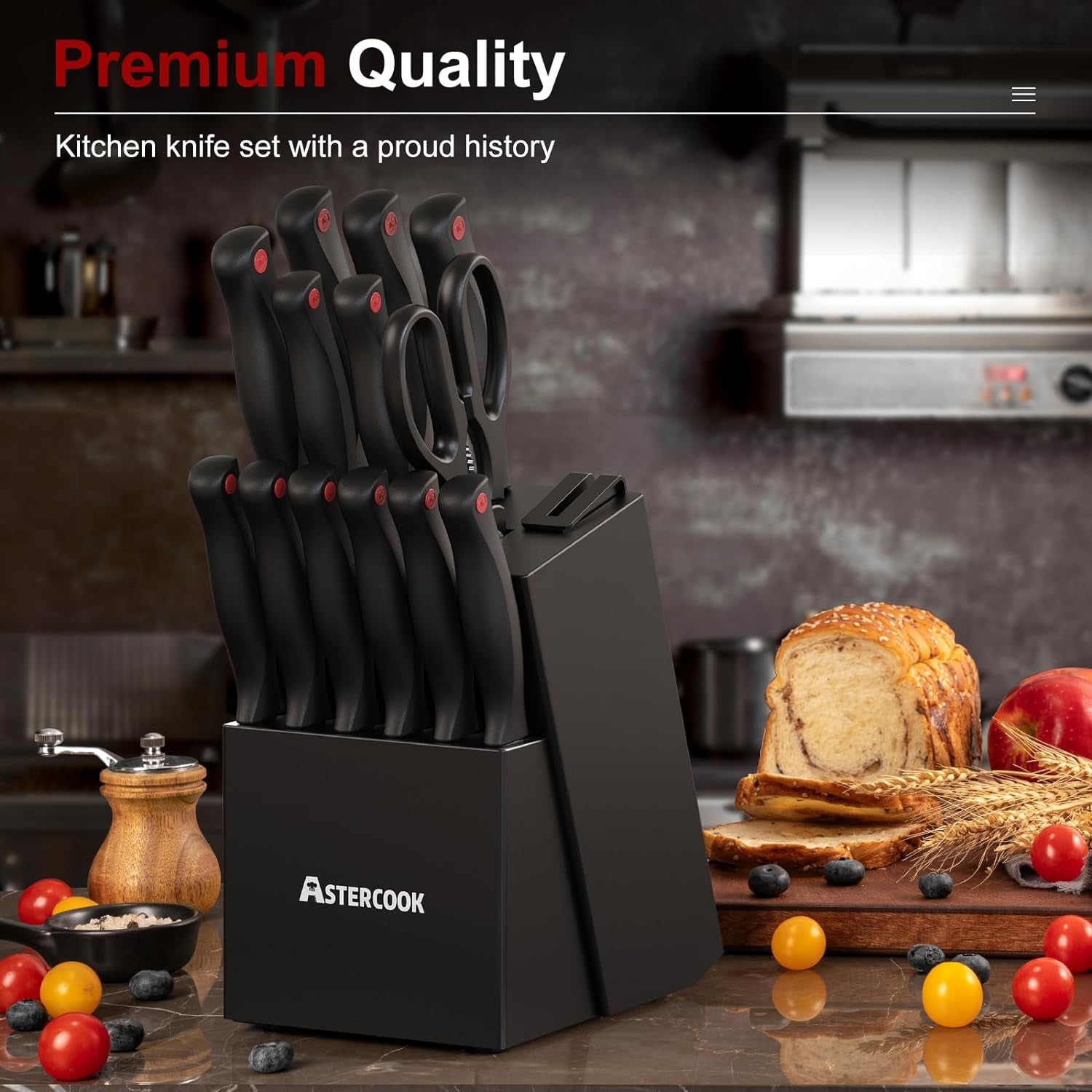 Knife Set,  15 Pieces Knife Sets for Kitchen with Block, Dishwasher Safe Kitchen Knife Set with Built in Sharpener Block, German Stainless Steel Kitchen Utensils Set