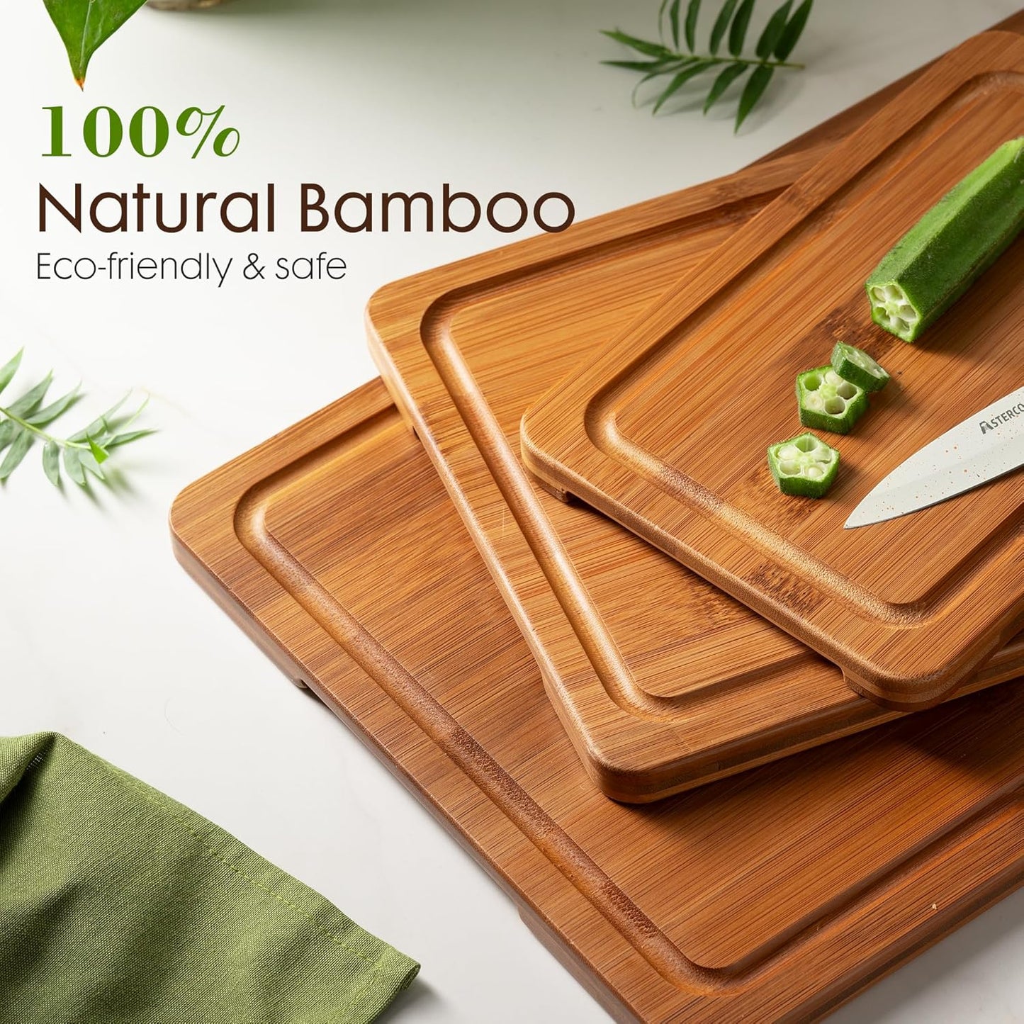Deep-Carbonized Bamboo Cutting Boards for Kitchen with Wood Storage Stand, Reversible Charcuterie & Chopping Boards with Juice Grooves and Easy-Grip Handles, Fathers Day Gift for Men